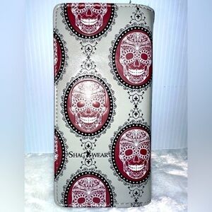 Shag Wear Canada Skull Embossed Large Zip Wallet NWOT
